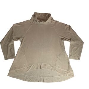 MarlaWynne Turtleneck Tunic Top Tan Stretch Long Sleeve Pockets M